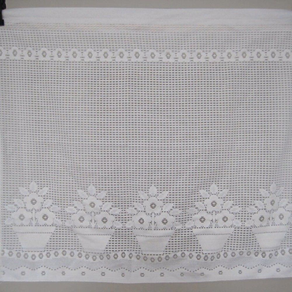 Curtain Lace Panel Flower Pots 34.5" W x 29" L Victorian Cottage Chic Vintage
